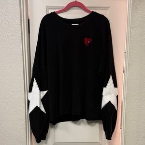 Black Sweatshirt with White Stars and Red Heart